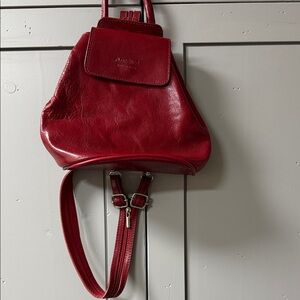 Handmade Italian Red Leather Backpack